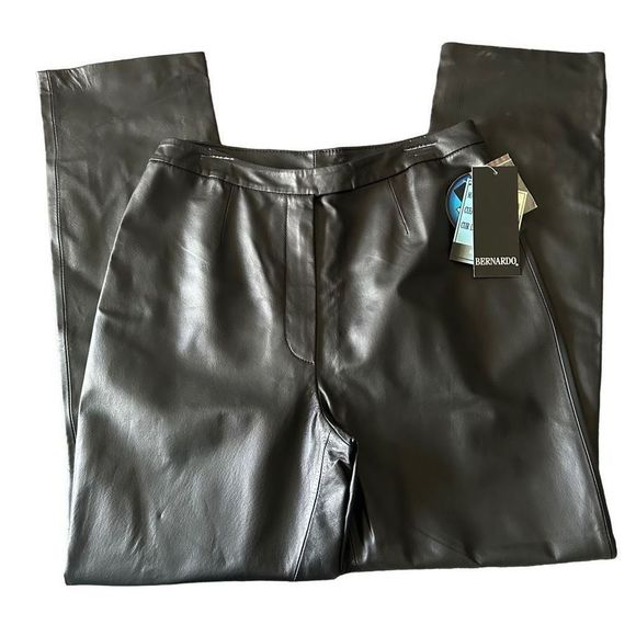 NWT Vintage Bernardo Black Leather Pants size 12 - Picture 1 of 6
